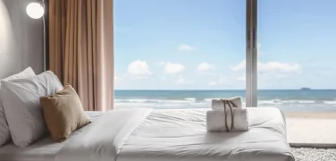 hotel room with beachfront view